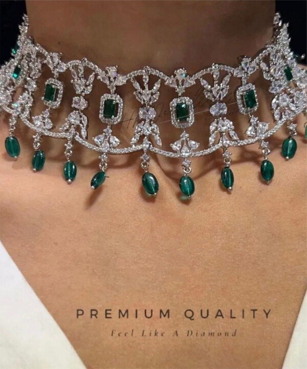 Kiya Diamond Choker Set - Emerald Drop Set