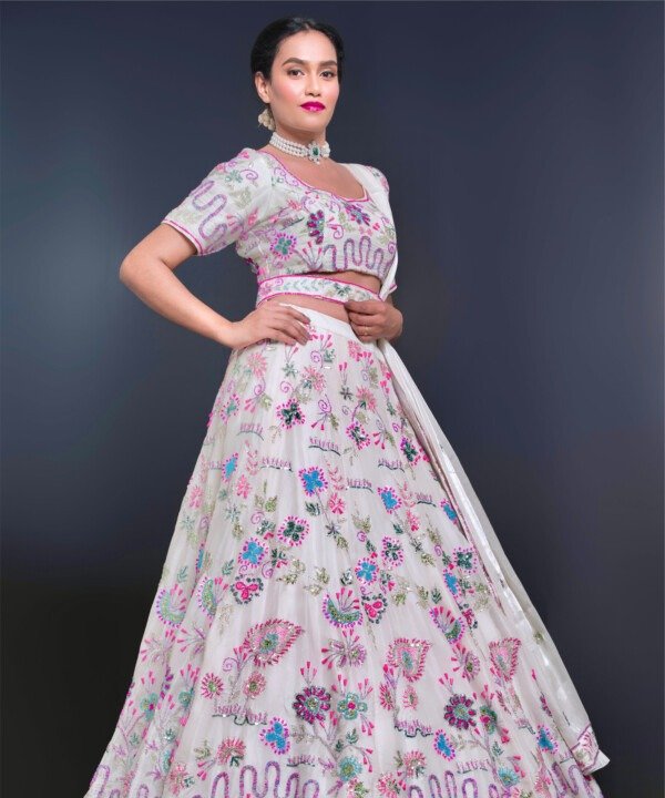 Ivory Multi-Coloured Lehenga