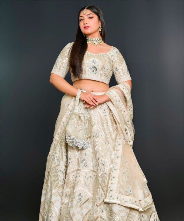 Ivory Raw Silk Lehenga