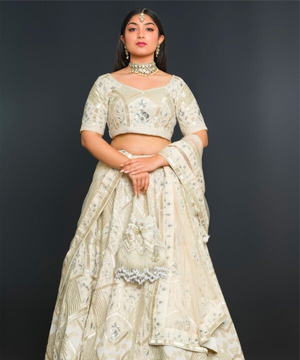 Ivory Raw Silk Lehenga