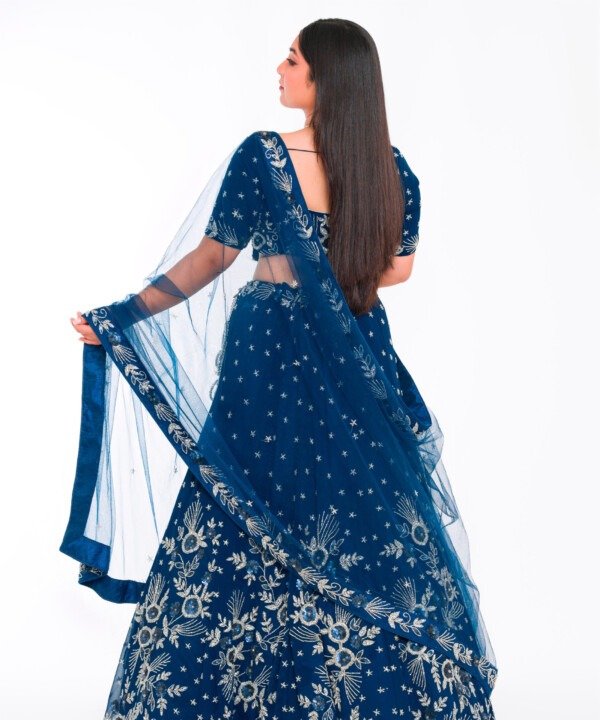 Navy Blue Cut Bead Lehenga