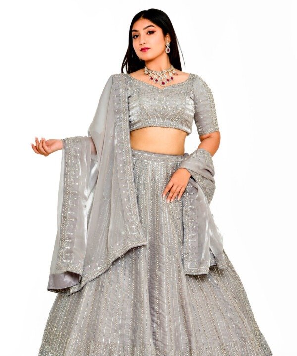 Grey Silver Sequins Lehanga