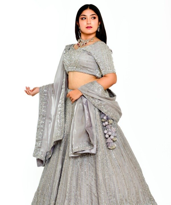 Grey Silver Sequins Lehanga