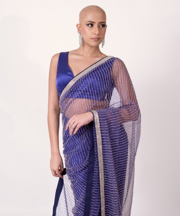 Purple Net Pre-Draped Saree