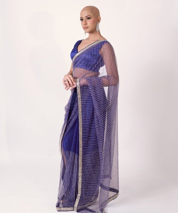 Purple Net Pre-Draped Saree