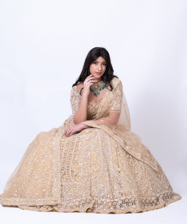 Beige Sequins Lehenga