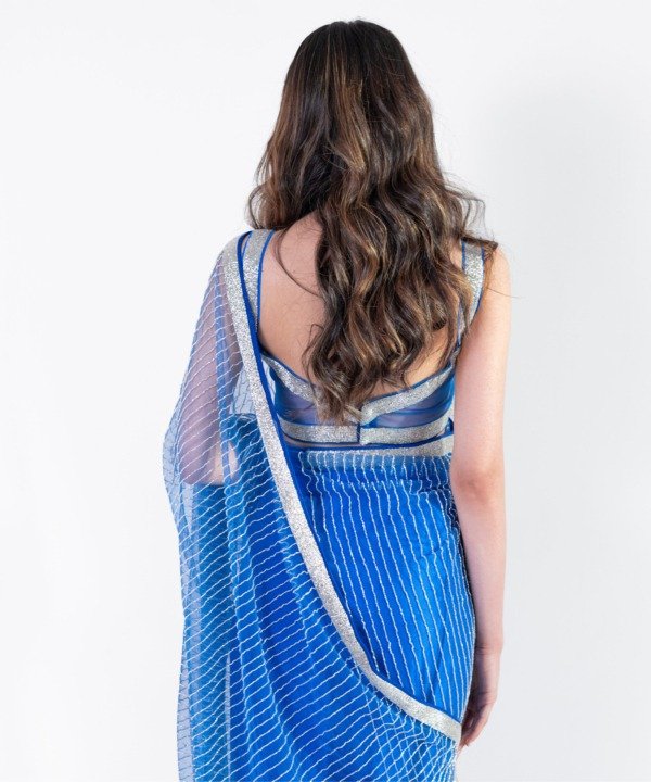 Electric Blue Pre-Draped Saree