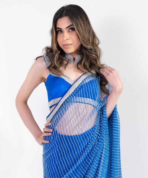 Electric Blue Pre-Draped Saree
