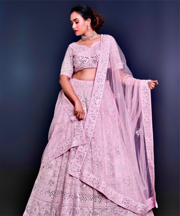 Soft Pink Mirror & Pearl Lehenga