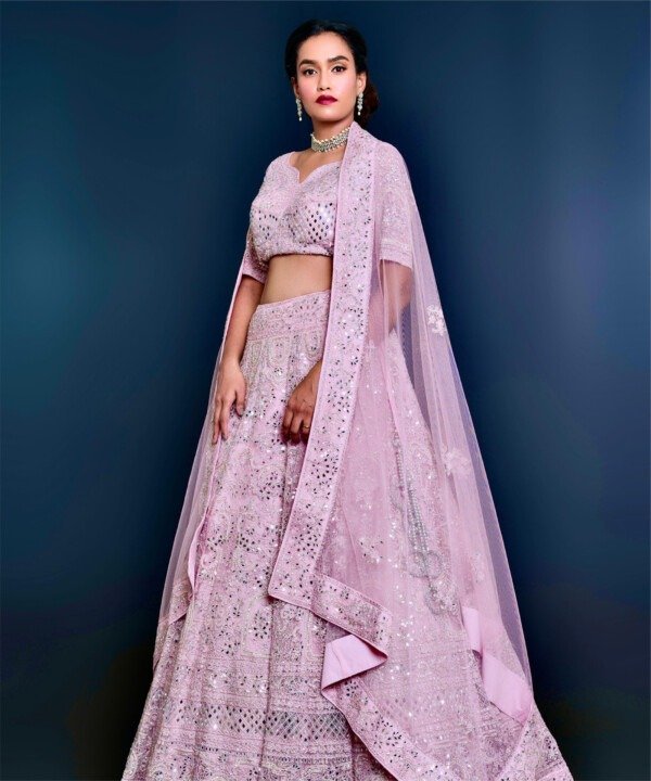 Soft Pink Mirror & Pearl Lehenga