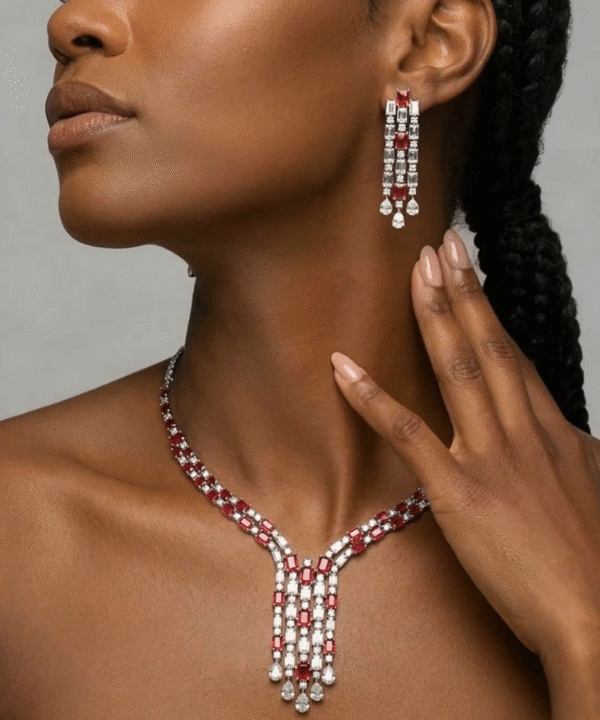 Ivy Swarovski Crystals and Emerald Drop Set - Ruby