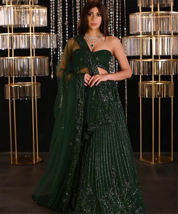 Green Hand Embellished Lehenga Set