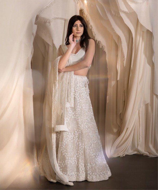 Ivory Hand Embellished Lehenga Set