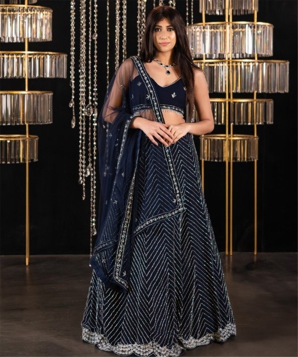 Navy Blue Hand-Embellished Lehenga Set