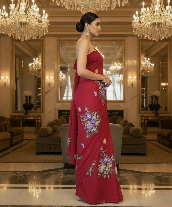 Maison des Fleurs — Ruby Garden Parsi Hand-Embroidered Saree