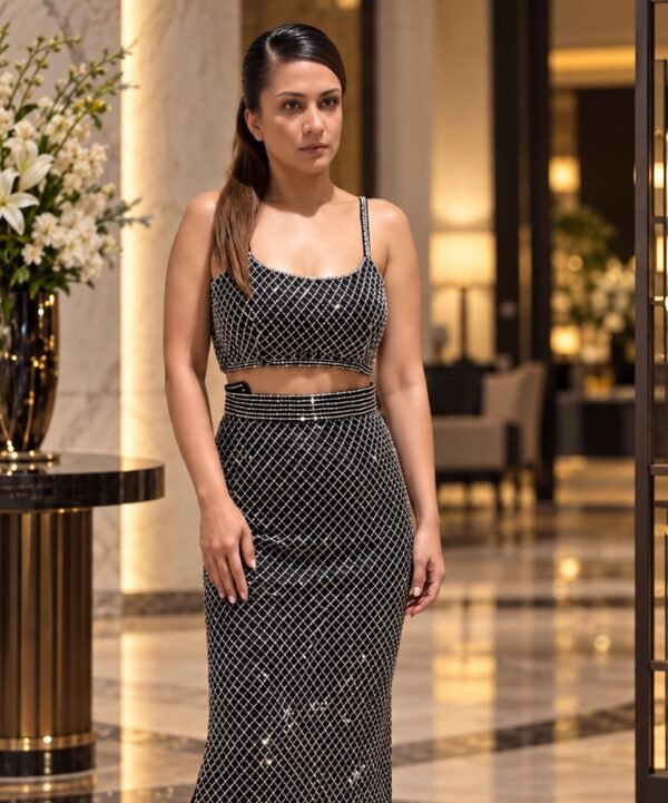 Celeste Noir Crystal Skirt Set