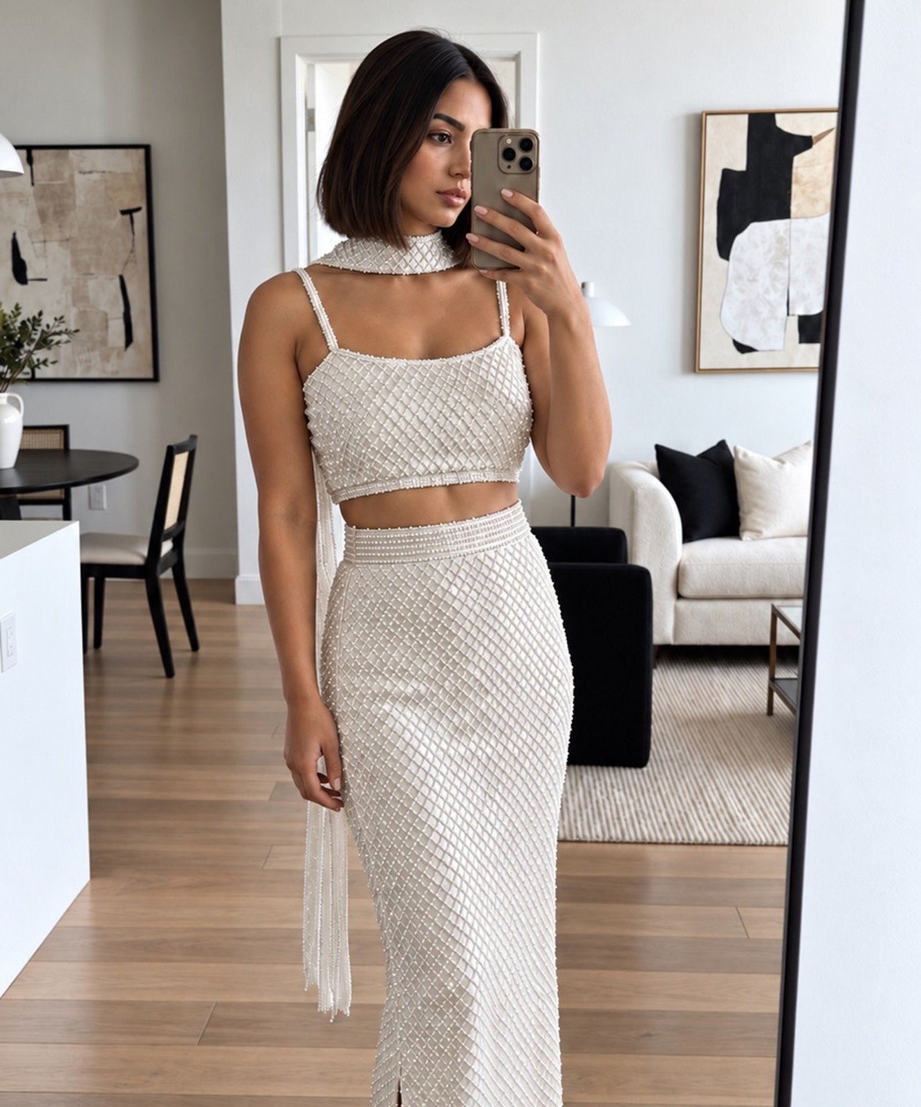 Celeste Pearl Embellished Skirt Set